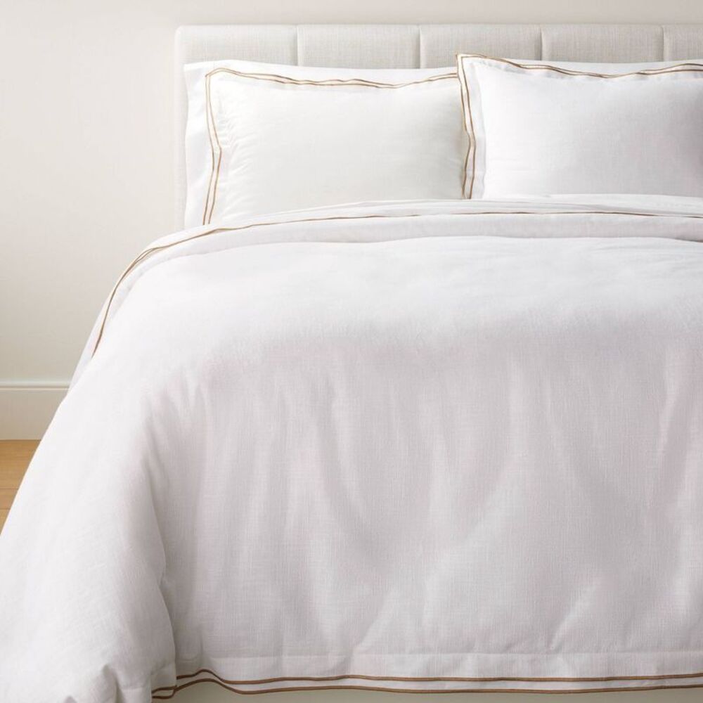 Full/Queen Double Flange Merrow Stitch Duvet Set White/Camel Studio McGee